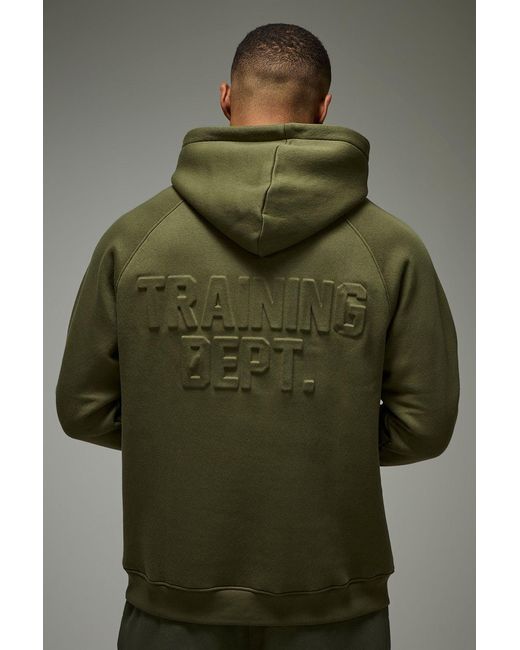BoohooMAN Green Training Dept Embossed Oversized Hoodie for men