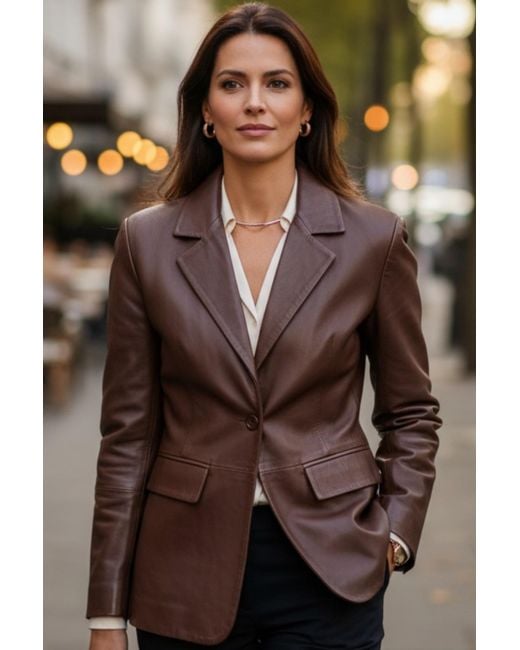 Infinity Leather Brown Conker Italian Blazer Jacket-Eclipse Lamb Leather