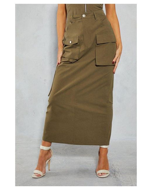 MissPap Green Textured Pocket Utility Maxi Skirt