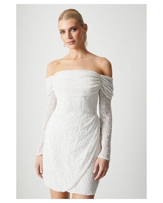 Coast Bardot Long Sleeve Wrap Skirt Mini Dress in White | Lyst UK