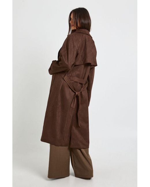 Boohoo Brown Faux Suede Trench Coat