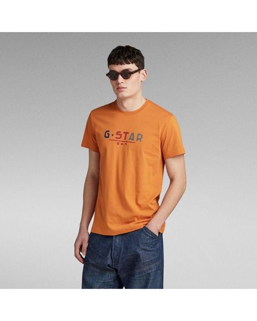 G-Star Orange G-Star Raw Multi Logo Graphic T-Shirt for men