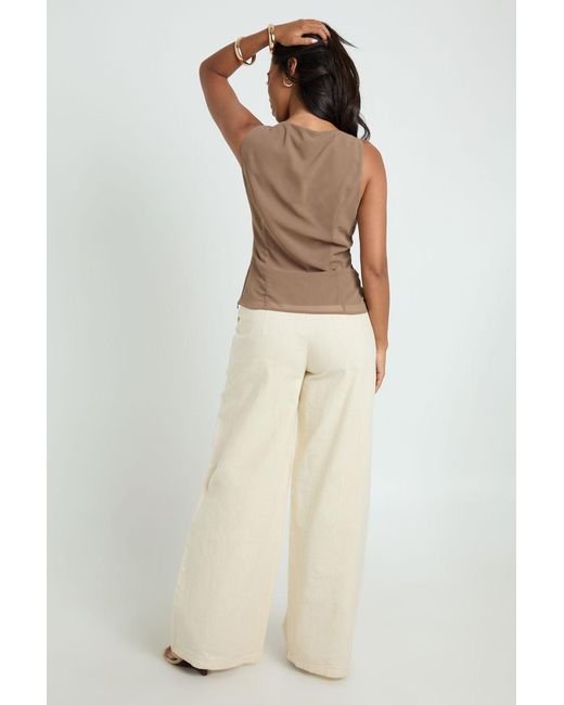 Boohoo White Chiffon Beaded Draped Top