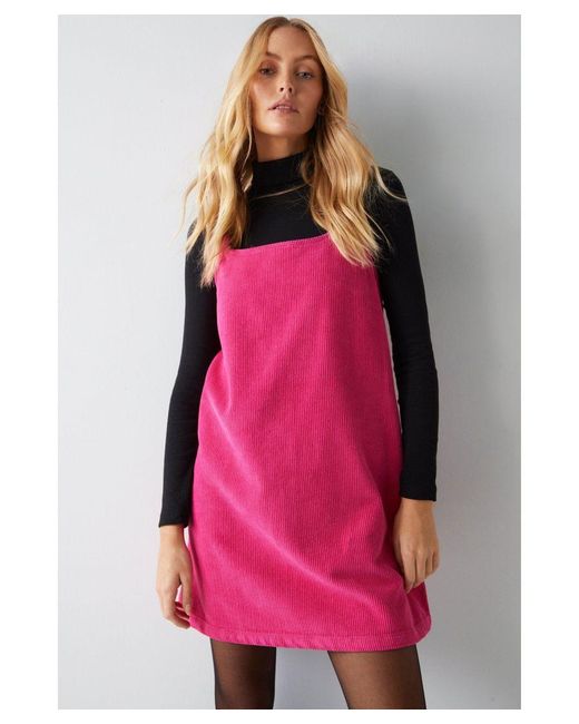 Warehouse Pink Cord Strappy Mini Shift Dress