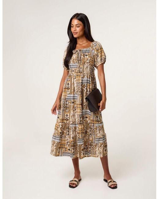 Blue Vanilla Natural Scoop Neck Paisley Dress