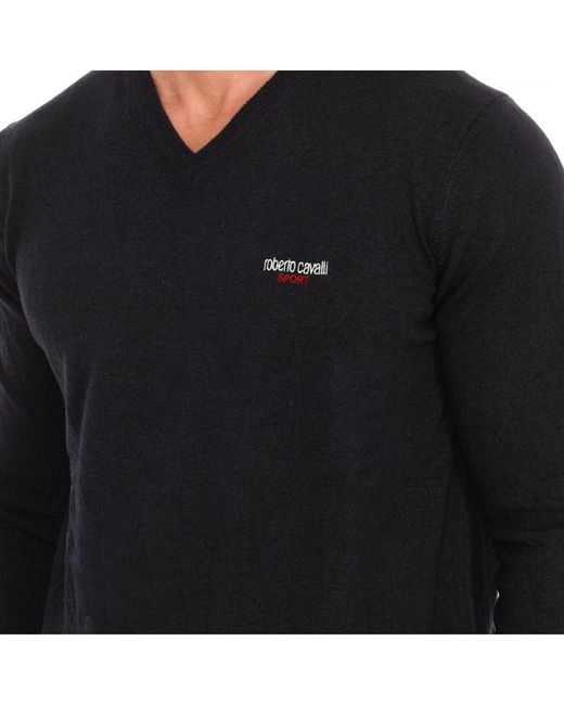 Roberto Cavalli Black Long Sleeve Sweater Fsx601 for men