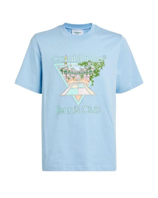 Casablanca Blue Tennis Club Design Light T-Shirt Cotton for men