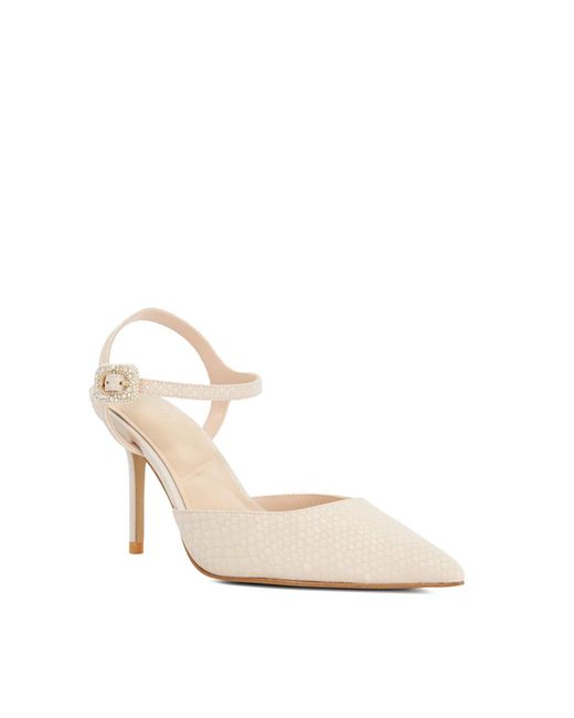 Dune White Wf Channel Wide Fit Buckle Detail Embellished Heeled Court