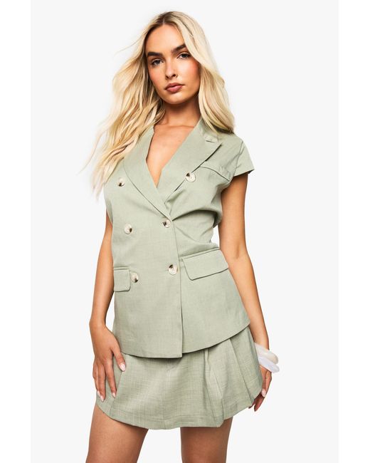 Boohoo Green Foldover Pleated Tailored Skort