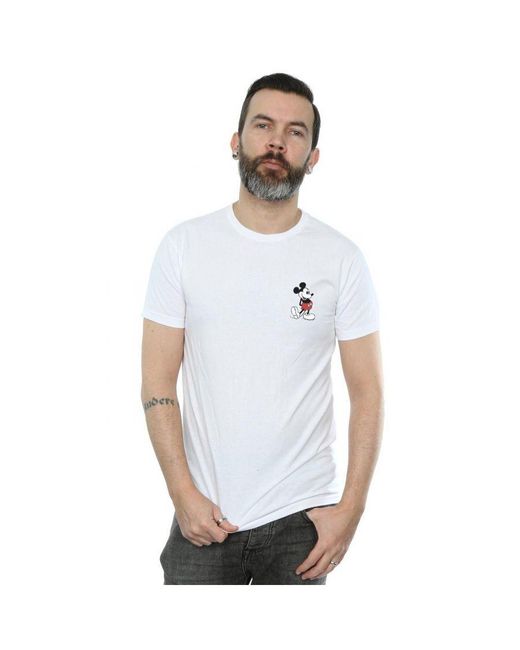 Disney Blue Mickey Mouse Kickin Retro Chest T-Shirt Cotton for men