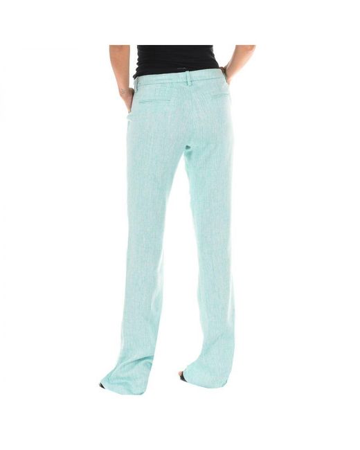 Met Blue Long Linen Pants With Flared Bottoms 70Dbf0490-L041