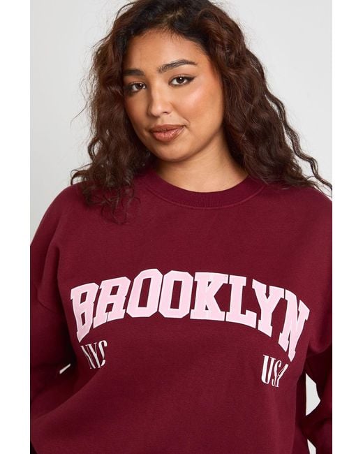 Boohoo Red Plus Brooklyn Nyc Oversized Sweatshirt