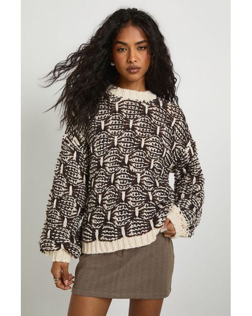 Boohoo Brown Chunky Knit Stitch Detail Oversized Jumper