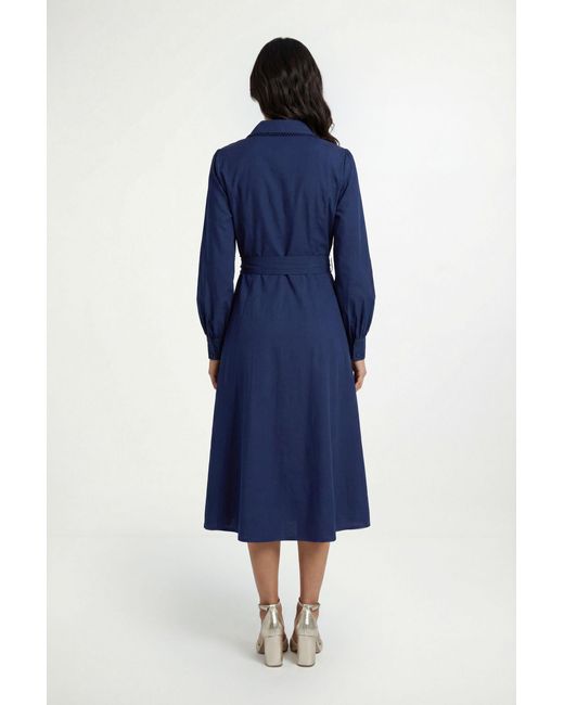 Wallis Blue Cotton Lace Detail Shirt Dress