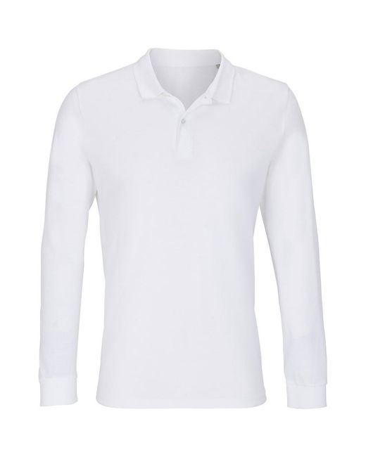 Sol's White Adult Planet Piqué Long-Sleeved Polo Shirt