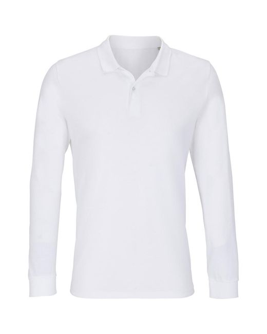 Sol's White Adult Planet Piqué Long-Sleeved Polo Shirt