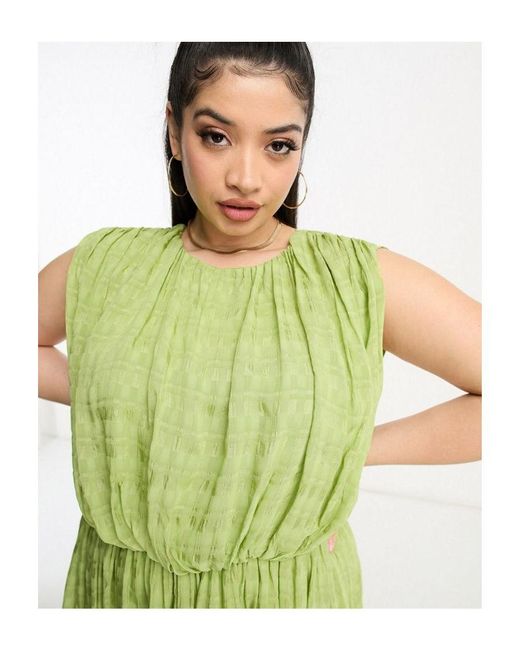 ASOS Green Design Gathered Textured High Low Midi Dress