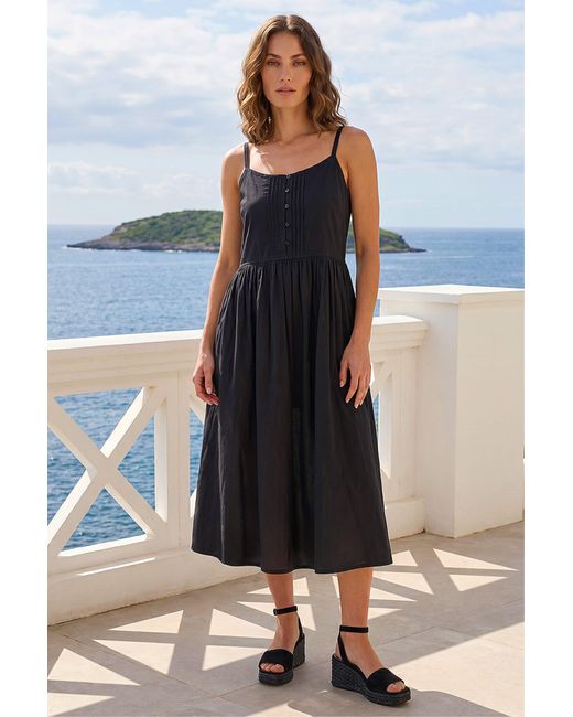 Roman Black Petite Cotton Button Front Midi Dress