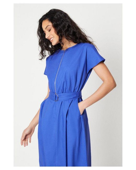 PRINCIPLES Blue Poplin Belted Zip Dress