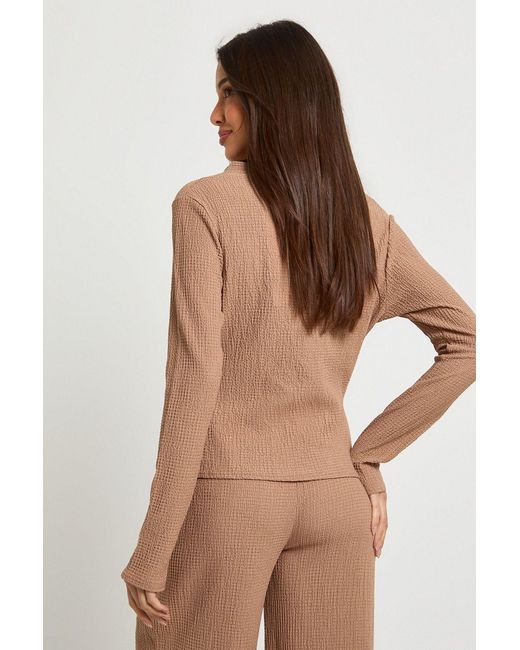 Boohoo Multicolor Textured Button Through Long Sleeve Top