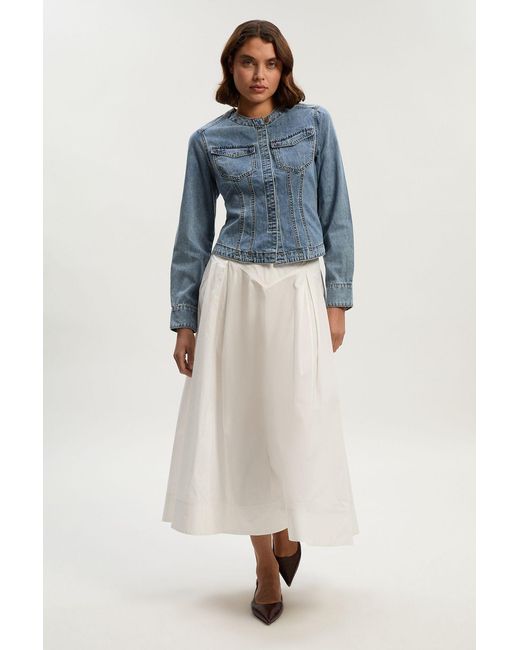Karen Millen Blue Denim Collarless Tailored Western Shirt