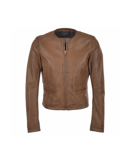 Ashwood Leather Brown 'Ethel' Real Collarless Jacket