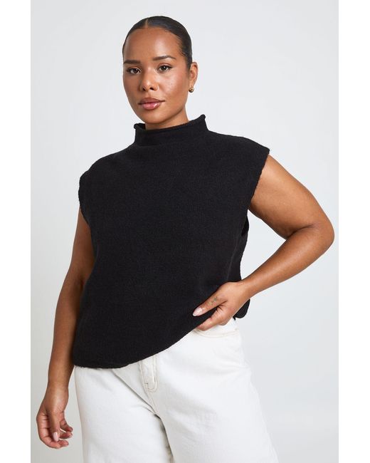 Boohoo Black Plus Soft Knit Funnel Neck Top