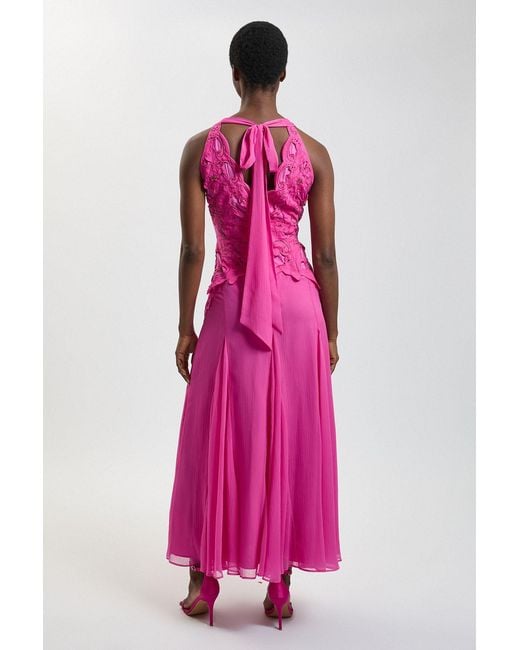 Karen Millen Pink Bead Detail Halterneck Maxi Dress