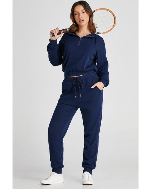 Everyday the Label Blue Hooded Ribbed Knit Jogger Set