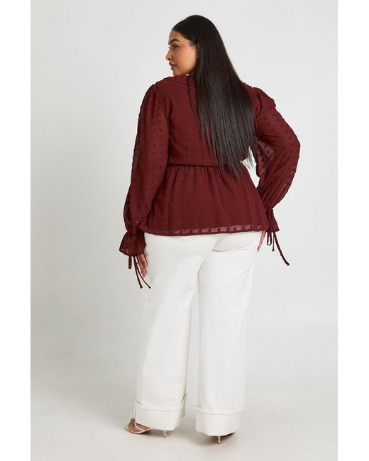 Boohoo Red Plus Ruffle Tie Front Smock Top