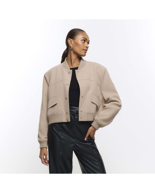 River Island Natural Crop Bomber Jacket Tailored