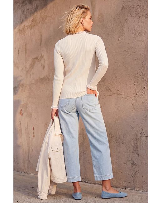 Roman Natural Woven Trim Ribbed Knit Jumper