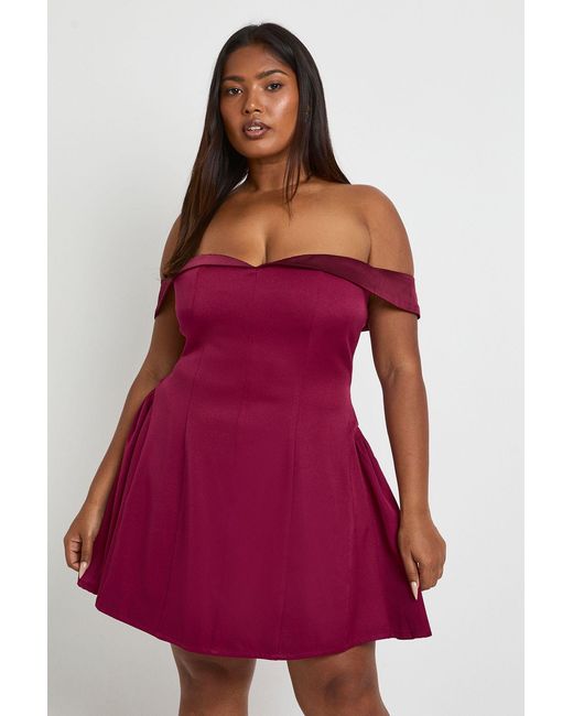 Boohoo Red Plus Satin Contrast Skater Dress