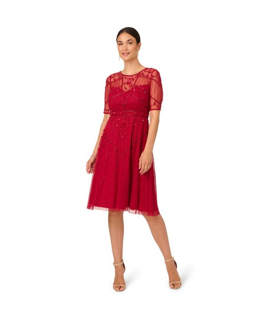 Adrianna Papell Red Beaded Dress
