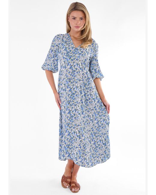 Gini London Blue Floral Print Viscose Midi Dress