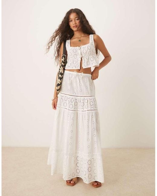Iisla & Bird Natural Broderie Maxi Tiered Beach Skirt Co-Ord