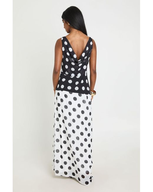 Boohoo White Polka Dot Mono Split Cowl Back Maxi Dress