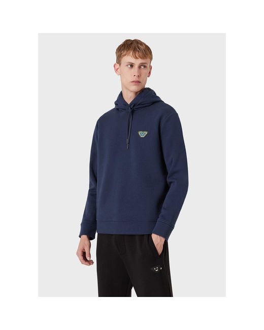 EA7 Blue Emporio Armani Hooded Regular Fit Sweatshirt for men
