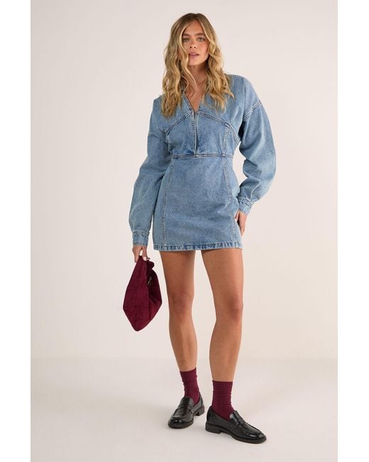 Nasty Gal Blue Denim Corset Shirt Dress