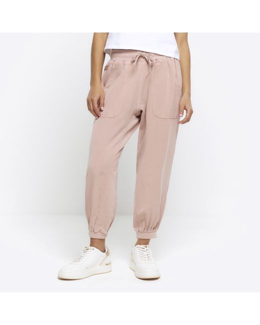 River Island Joggers Petite Lyocell Cuffed Material Synthetic in Pink Lyst UK