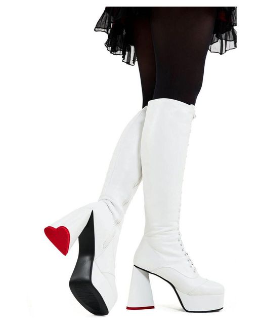 Lamoda Black Knee High Boots Too Cute Round Toe Platform Heels With Lace Up