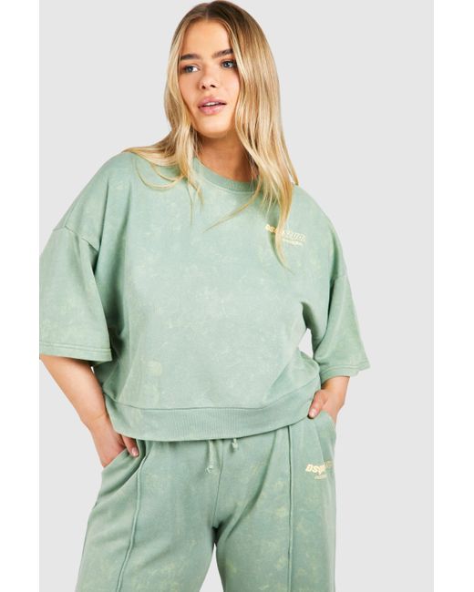 Boohoo Green Plus Dsgn Studio Washed Short Sleeve Sweatshirt