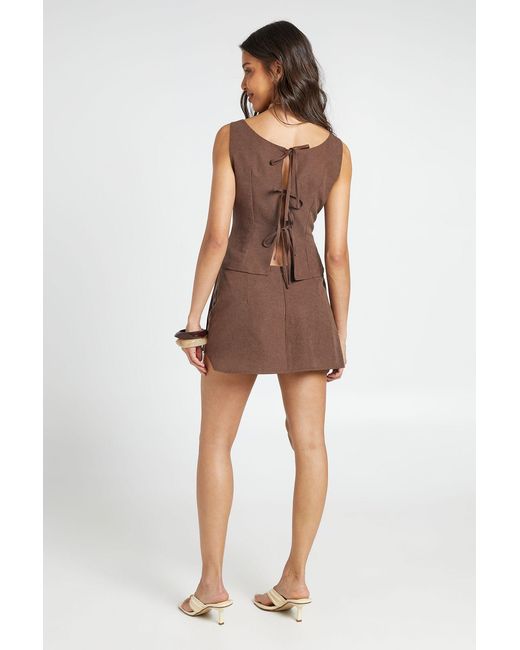 Boohoo Brown Peached Boat Neck Sleeveless Tie Back Top