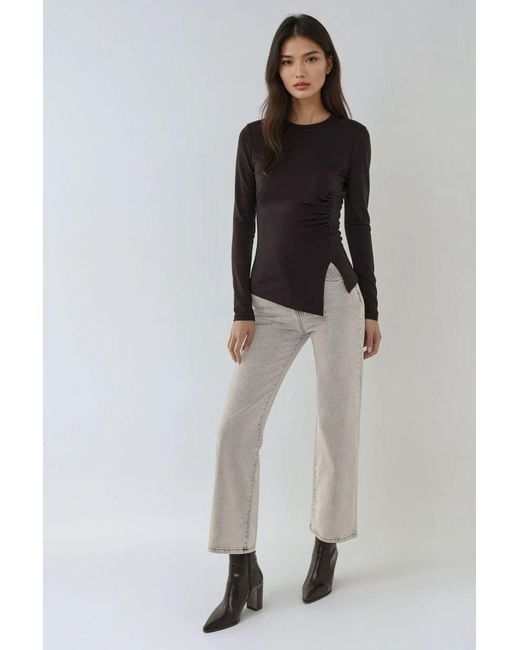 Hiccup Black Asymmetric Long Sleeve Crew Neck Top