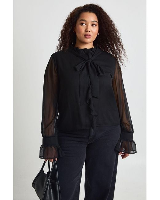 Boohoo Blue Plus Chiffon Ruffle Front Blouse