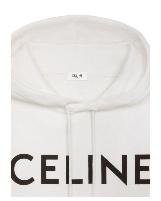 Céline Celine Hoodie Van Katoenjersey Met Logoprint In Wit in het White voor heren
