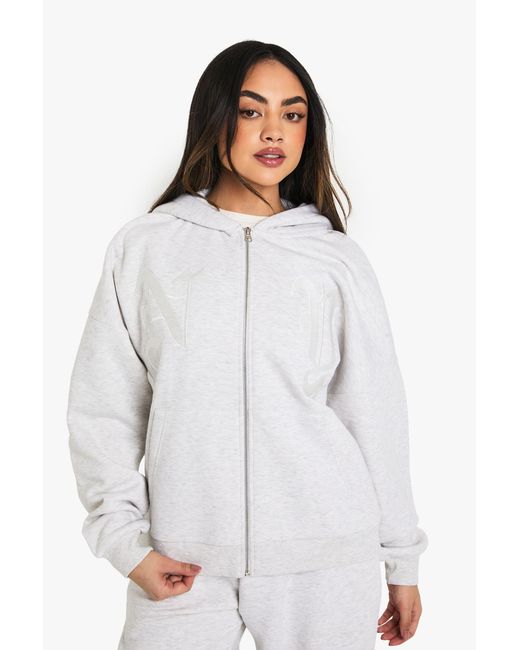 Boohoo White Ny Embroidered Oversized Zip Through Hoodie