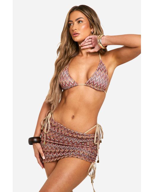 Boohoo Multicolor Crochet Ruched Beach Skirt