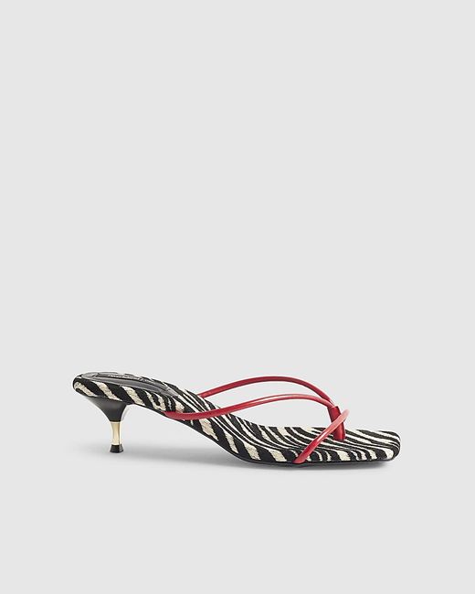 River Island Red Heels Zebra Skinny Strap Toe Thong Square Pu