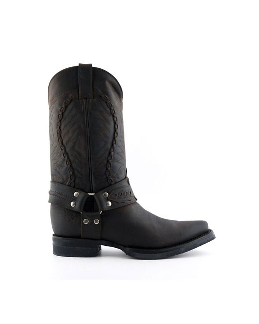 Grinders Black Leather Cowboy Boot-Galveston for men